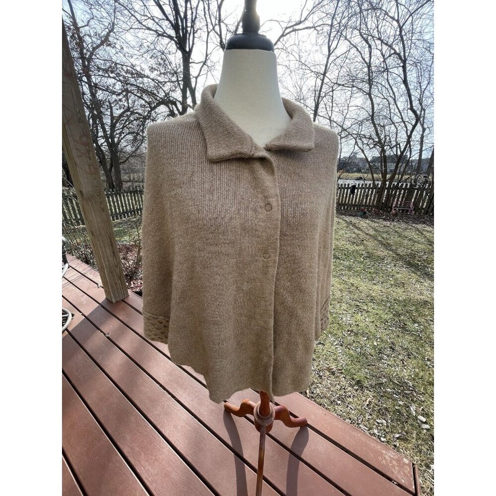Vintage Cocogio Camel Knit Poncho W/ Button Front Made In Italy